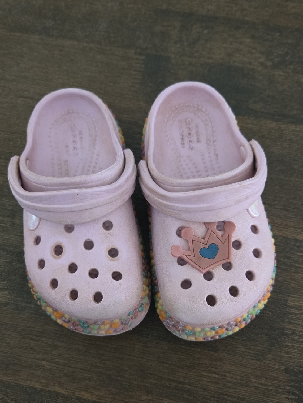 CROCS Light Pink Kids Clogs with Crown Charm
